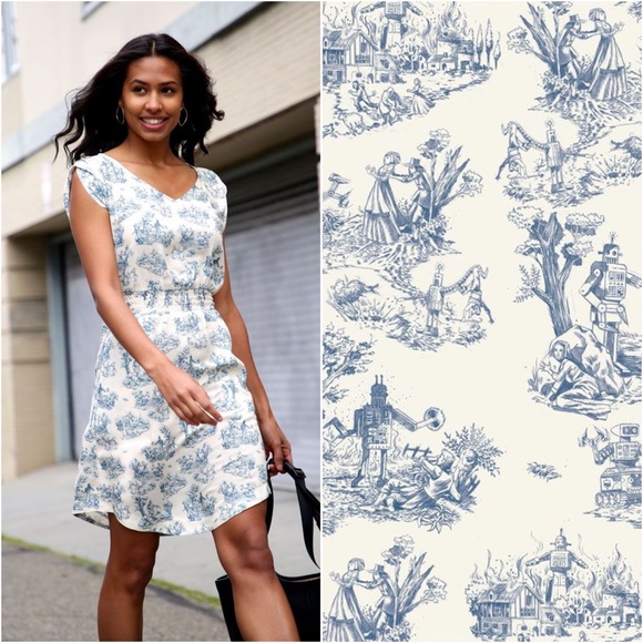 Betabrand Dresses & Skirts - Betabrand Robo-Toile Print Perfect Dress White Robot Novelty Print Pockets M